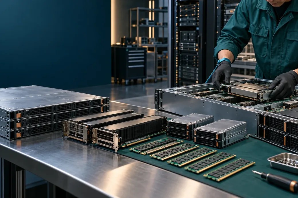 Illustration of server and component inspection and surplus equipment circulation